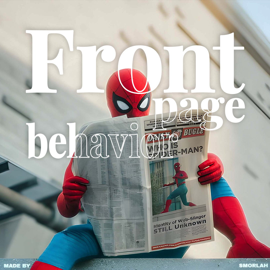 Personal Spider-Man concept showing the character reading a newspaper, with oversized white serif typography.